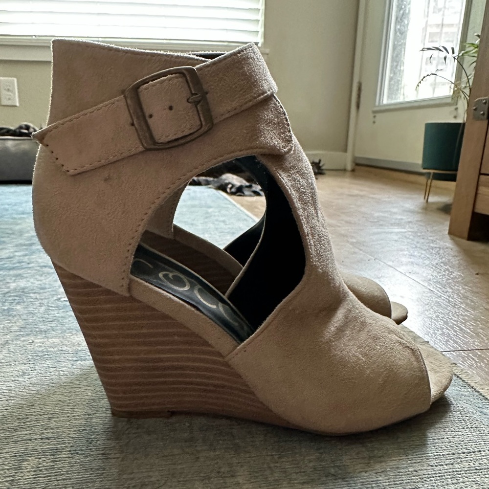 Nude suede wedge sandals